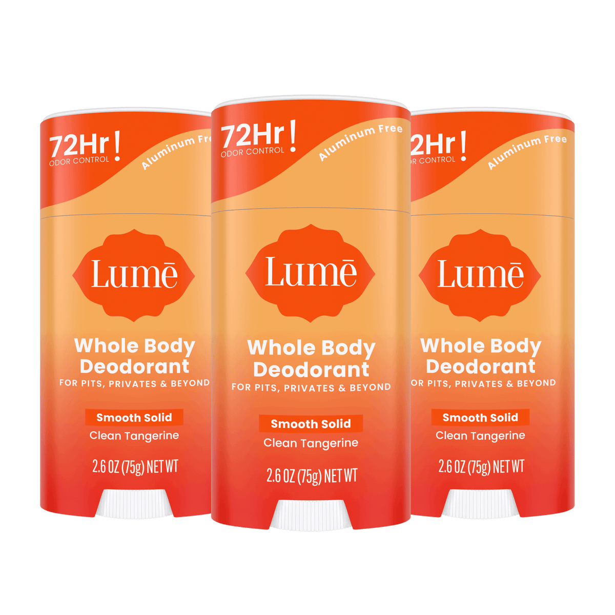 3 orange stick deodorants in the scent Clean Tangerine