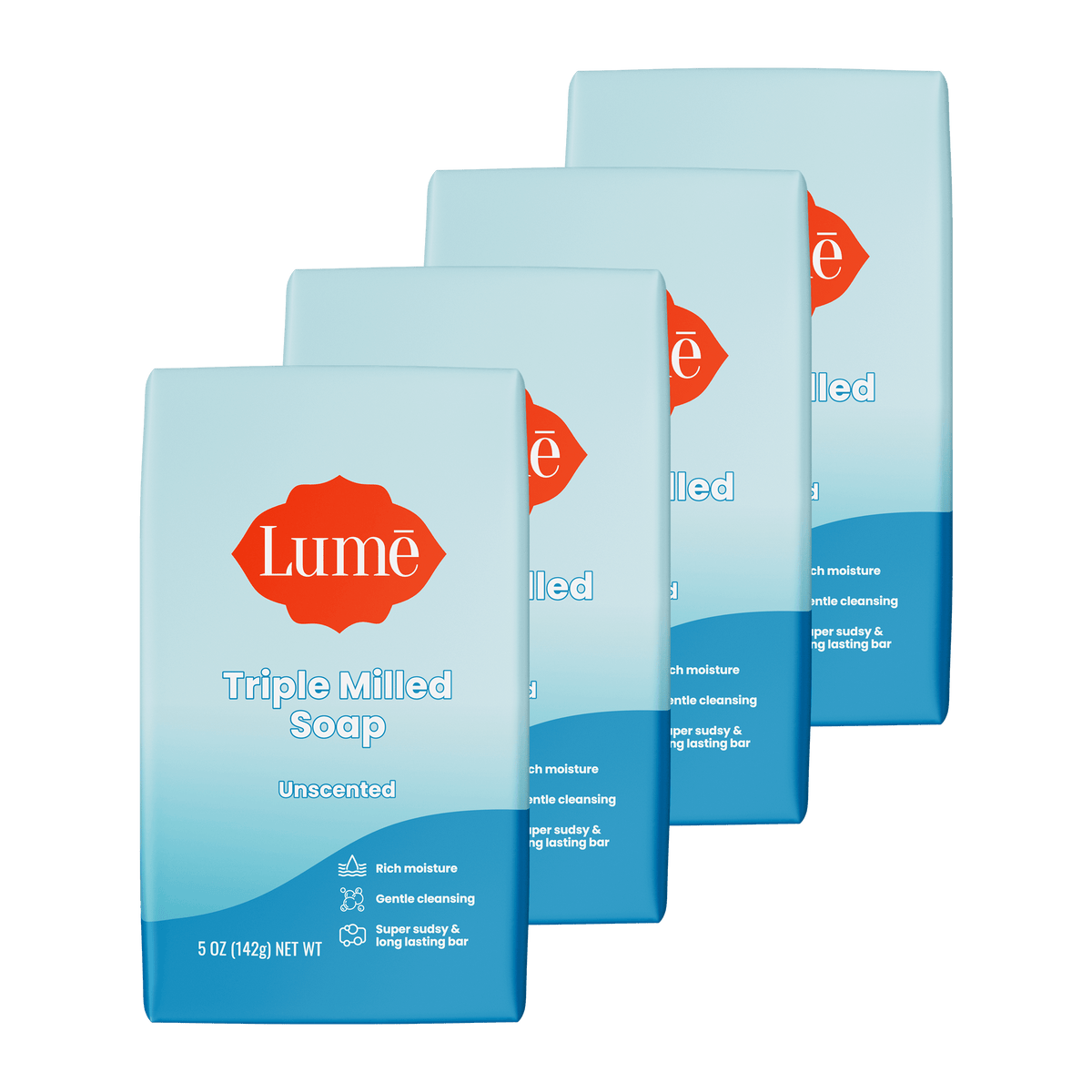 Four overlapping bars of unscented soap